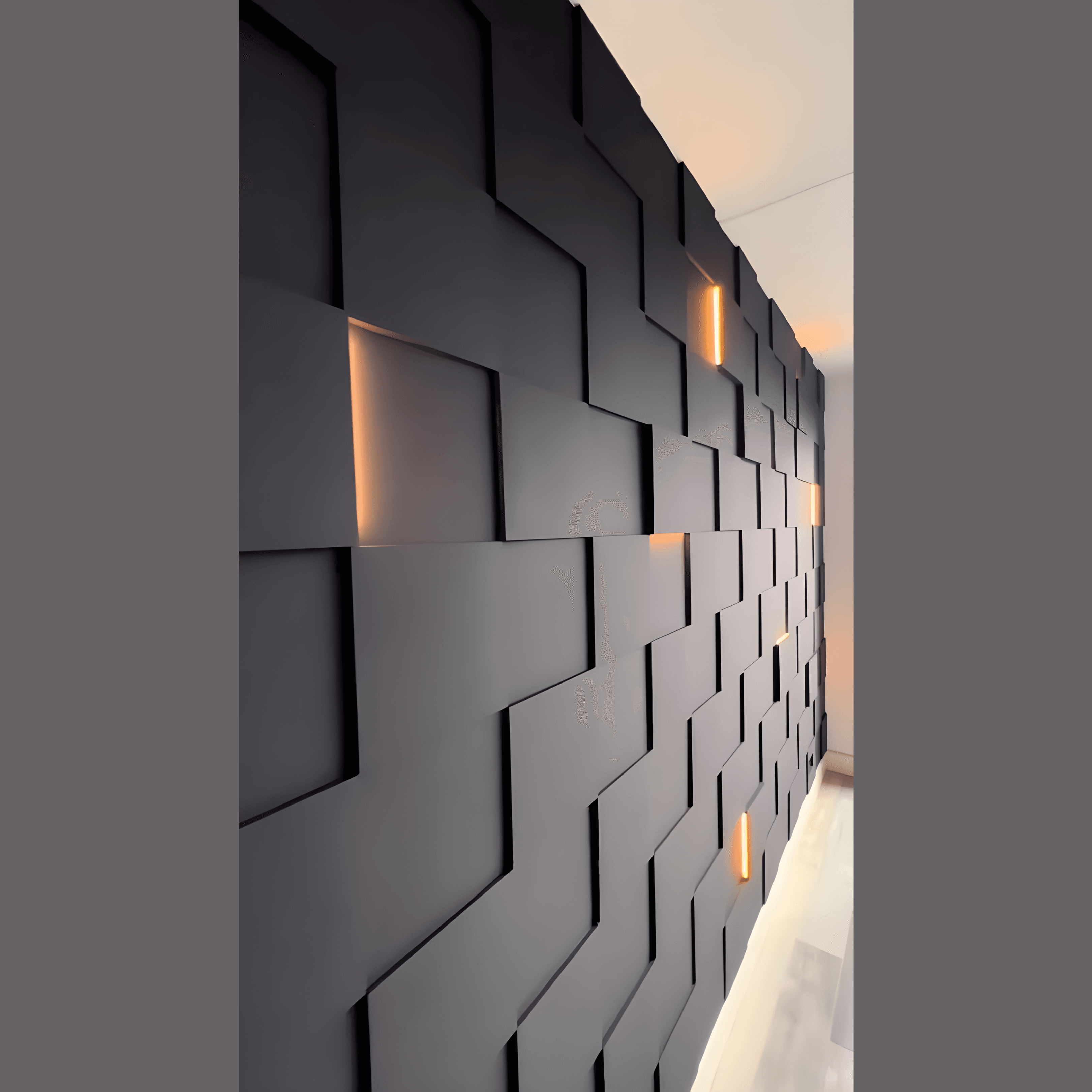 3D Black LED Feature Wall - AlUmaima Interiors