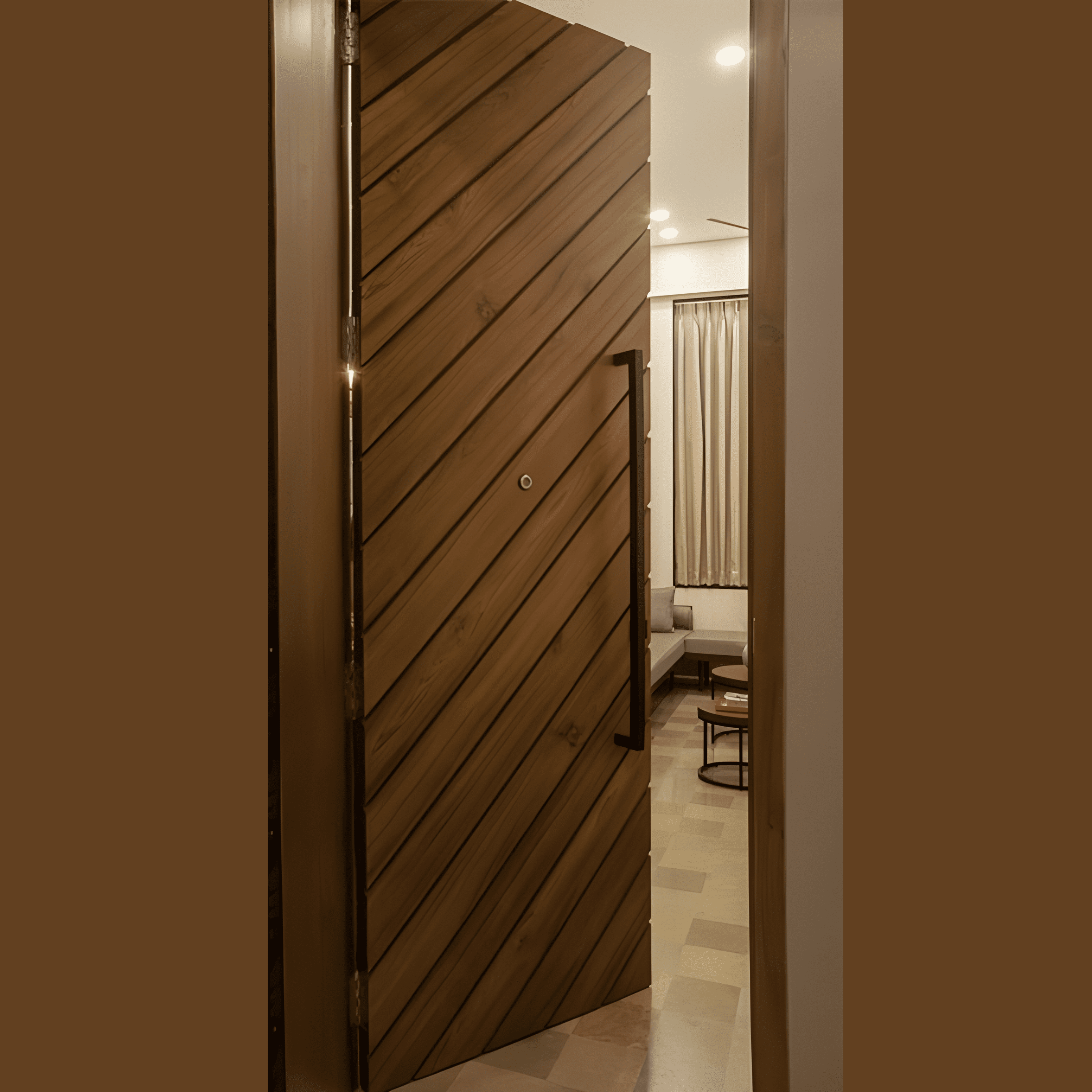 Chevron Wood Pivot Door with Vertical Handle